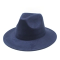 Detail of dark blue faux suede fedora hat showing brim stitching and felt texture - M (56-59cm) / Navy Blue Suede