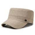 Khaki flat top cadet cap with side metal buckle and textured fabric for outdoor sun protection - Adjustable / Khaki