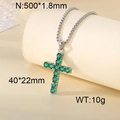 Collana a catena argento con pendente a croce in strass verdi e misure del prodotto - Stile Verde Chiaro (KN296586-CALY)