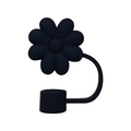 Black flower silicone straw cover cap for 10mm straws compatible with Stanley cups - Daisy Black