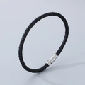 Bracelet en cuir tressé noir avec un fermoir magnétique en argent poli pour hommes et femmes - Style A-3.5mm Cordon Noir-Fermoir Argent-Bracelet