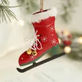 Hand-painted metal ice skate Christmas ornament with snowflake pattern, 9.9cm height - Red Boots