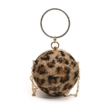Mini borsa sferica leopardata con manico ad anello dorato con strass e catenella - Marrone