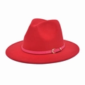 Detail of red fedora hat featuring a bright pink belt with a gold metallic buckle - M(56-58cm) / Red