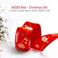 Red 10-yard Christmas ribbon with gold snowflake print for DIY gift wrapping - ASD03 Red - Reindeer & Gifts / 3.2CM Wide - 10 Yards (Approx. 92CM)