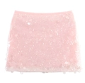 Close-up of pink sequin texture on mini skirt with shimmering light reflections - XS / Pink