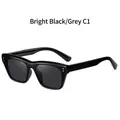 Classic shiny black square frame polarized sunglasses with dark grey lenses and rivets - One Size / Shiny Black/Grey C1