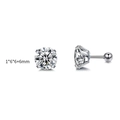 Silver stainless steel stud earrings with four-prong round zircon and screw back - 6mm / Steel