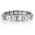 Polished stainless steel Italian modular charm bracelet base with metal link hooks - Silver with Round Hook