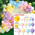 122-piece macaron balloon arch kit with pink, blue, yellow balloons and gold 4D foils - Macaron Set 02