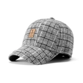 Men's winter plaid wool baseball cap with thermal ear protection for outdoor warmth - Off White