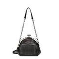 Sac de soirée noir avec franges à pompons, rivets et bandoulière en chaîne - Noir
