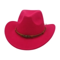 Detail of rose red fedora hat with vintage skull metal plaque and woven brown leather strap - One Size (57cm) / Rose Red