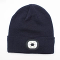 Navy blue knitted beanie featuring integrated front LED light for outdoor illumination - 6-LED Style / Dark Blue