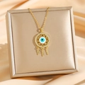 Böhmische Goldkette mit Traumfänger, Evil-Eye-Zirkonia-Anhänger und Federanhängern - Goldenes Böser Blick (8159)