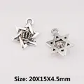 Antique silver hexagram pendant with crown relief, size 20x15mm for DIY jewelry making - XK2221#