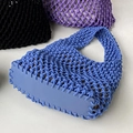 Blue woven cotton rope tote bag with a reinforced base and sturdy braided handles - Blue (with inner bag)