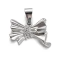 Silver bow knot pendant with fabric texture finish and sparkling center detail - Silver Metal Bow Charm