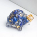 Cute turtle figurine made of natural blue lapis lazuli crystal resin with gold foil - Lapis Lazuli + Gold Foil