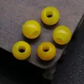 Five round yellow agate loose beads with 12mm large holes on a dark wooden stand - 1 Piece / Agate