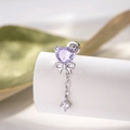 Zilveren strik oorbel met paarse hart zirkoon en delicate edelsteen ketting - Blauw en Paars