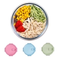 Round glass meal prep container with colorful pink blue green lids and fresh salad - Round 950ml