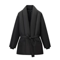 Women's black longline padded coat with waist tie and lapel collar in a relaxed fit - S / Black