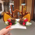 Handmade brown reindeer antler hair clips with pine cones and red berries on a card - 17# Berries Pine Cone Brown Antler Pair Clips