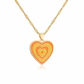 Macro detail of 18K gold-plated necklace with orange and yellow enamel heart pendant - Orange Yellow White Plaid