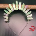 Detail of bohemian crystal headband with green and purple raw fluorite stones - Fluorite