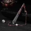 Clear hexagonal crystal pendulum necklace in vintage copper finish with white beads - Antique Copper Clear Crystal