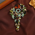 Baroque style gold brooch with large amber gemstone and colorful crystal inlay - Style 6 (Amber Gemstone Baroque)