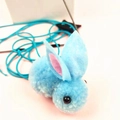 Hanging plush bunny cat toy with elastic string in light blue color and long ears - Triangle Clip Blue Rabbit