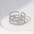 Onregelmatige zilveren gelaagde open ring met maan zon en sterren elementen - Zilveren Meerlaagse Hemelse Stijl (JR077-S7) / Zilver