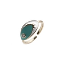 Detailed shot of gold plated evil eye ring with teal enamel and sparkling zircon stone - Adjustable Open / Light Green