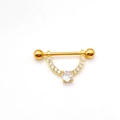 Detailed macro view of golden stainless steel nipple shield with micro-set zircon stones - Gold - Arch Main Zircon