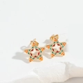 Star-shaped gold earrings with colorful red, green, and orange enamel stripes - Pentagram / Gold Orange Star
