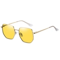 Hexagonal golden metal frame sunglasses with bright yellow lenses in a retro design - Gold Frame Yellow Lens C7
