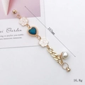 DIY phone case charm chain with blue heart gemstone and white camellia 165mm - Teal