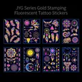 8-piece set of neon gold temporary tattoos with mandala, feather and bohemian designs - 8 Pcs Set Bronzing Fluorescent JYG001-008