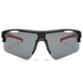 Sport cycling sunglasses featuring a black frame with red temples and grey mono lens - Large Frame Sports Style (89413) / Dark Grey
