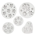 Lot de 5 moules en silicone fleurs et tournesols pour décoration de gâteaux et fondant - Ensemble de 5 fleurs grises