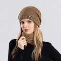 Winter Strickmütze und Schal Set in Braun für Herren und Damen Outdoor-Wärmeschutz - Khaki