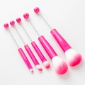 5-piece DIY beadable makeup brush set in bright pink glitter finish with synthetic bristles - Rose Red Handle