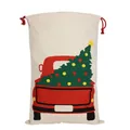 Christmas drawstring canvas gift bag featuring a red truck and holiday tree design - 49*68CM, HK-141 (Truck with Xmas Tree)