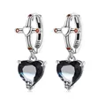 925 silver heart huggie hoop earrings with black heart stones and red cross design - Cross Heart Hoop Earrings (SCE1518)