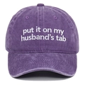 Detailed close-up of white embroidery on a vintage washed purple cotton baseball cap - Adjustable / Purple