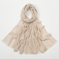 Solid cream slub cotton hijab wrap with soft breathable fabric and fringed edges - Beige Grey