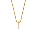 18K gold-plated twisted chain necklace featuring a vertical five-pearl pendant on white background - Letter I