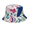 Detail showing cartoon marine life prints including whales and fish on a white bucket hat - M (56-58cm) / White